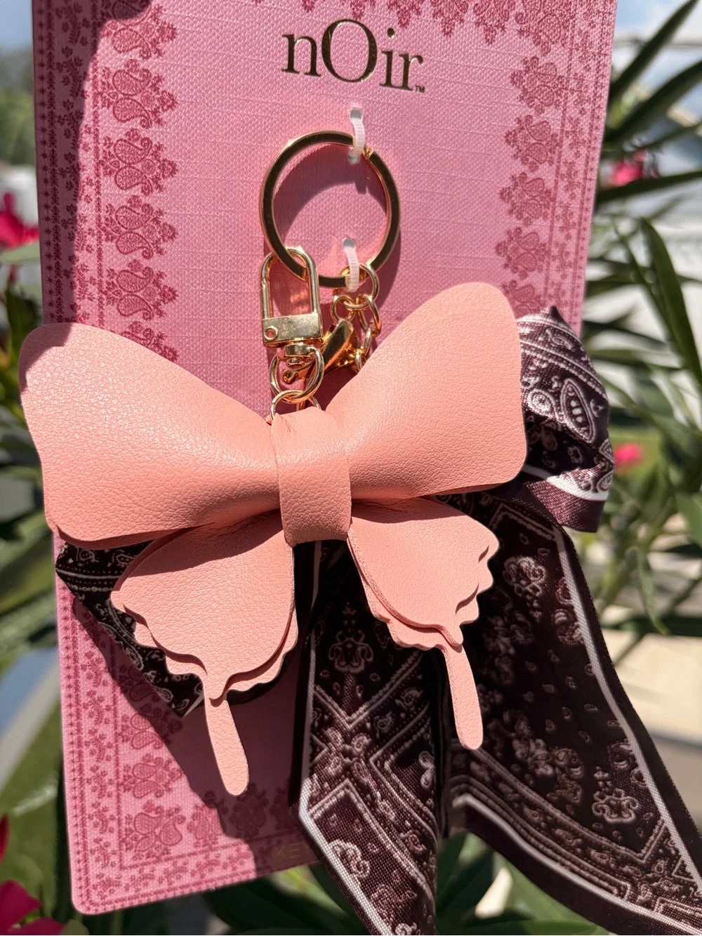 Pink Butterfly & Black Paisley Scarf Keychain-NIB